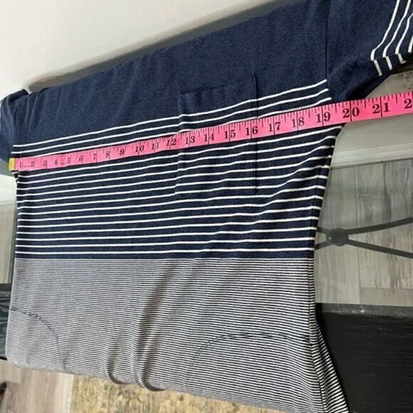 Theory Womens Large Pelloa Engineered Tee T-Shirt Dress Pockets Stripes Navy - Picture 8 of 13